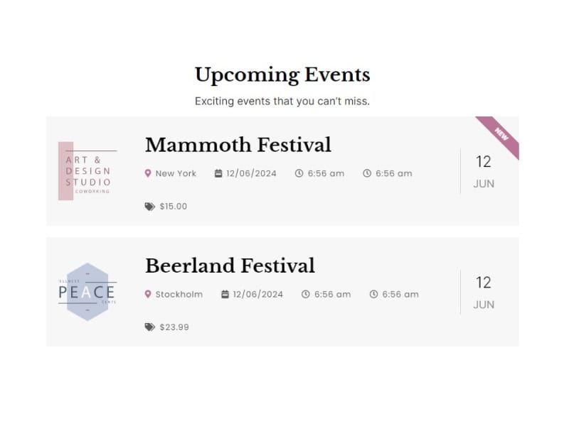 Event List with Customized Events